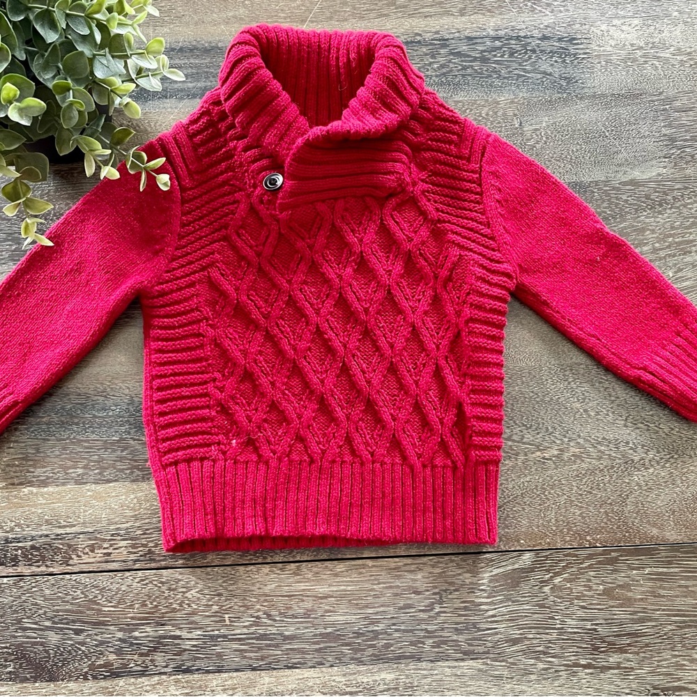SOLD Red Cable Knit Sweater, 12 months - Picture 1 of 7